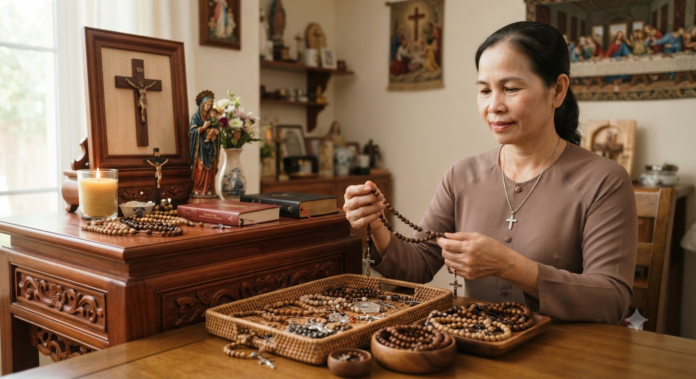 Cách thức chọn lựa và gìn giữ tràng hạt trong không gian gia đình