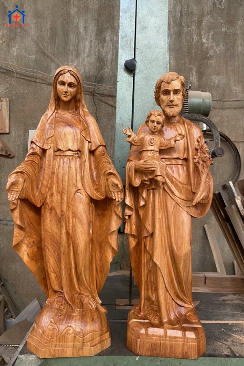 Tượng Mẹ Ban Ơn và thánh Giuse Bế Chúa gỗ gõ đỏ