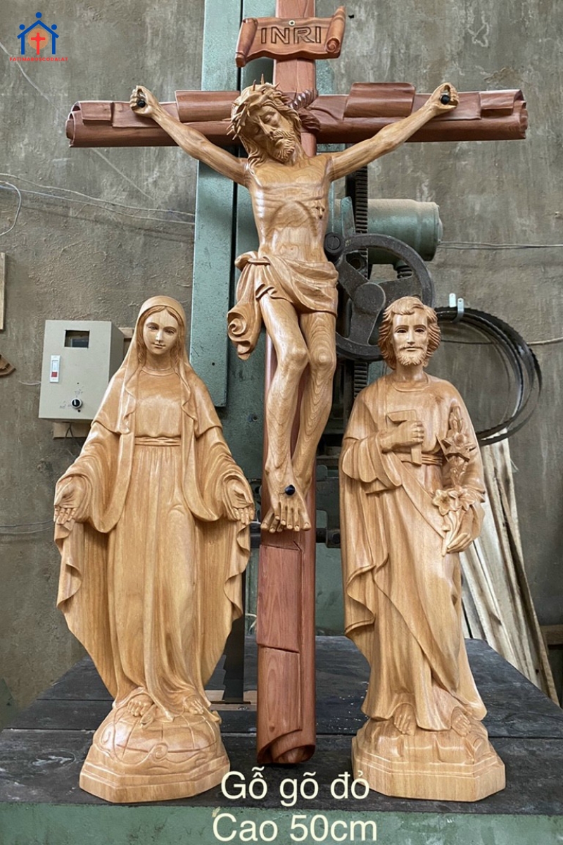 Bộ gia đình thánh gia gỗ gõ đỏ