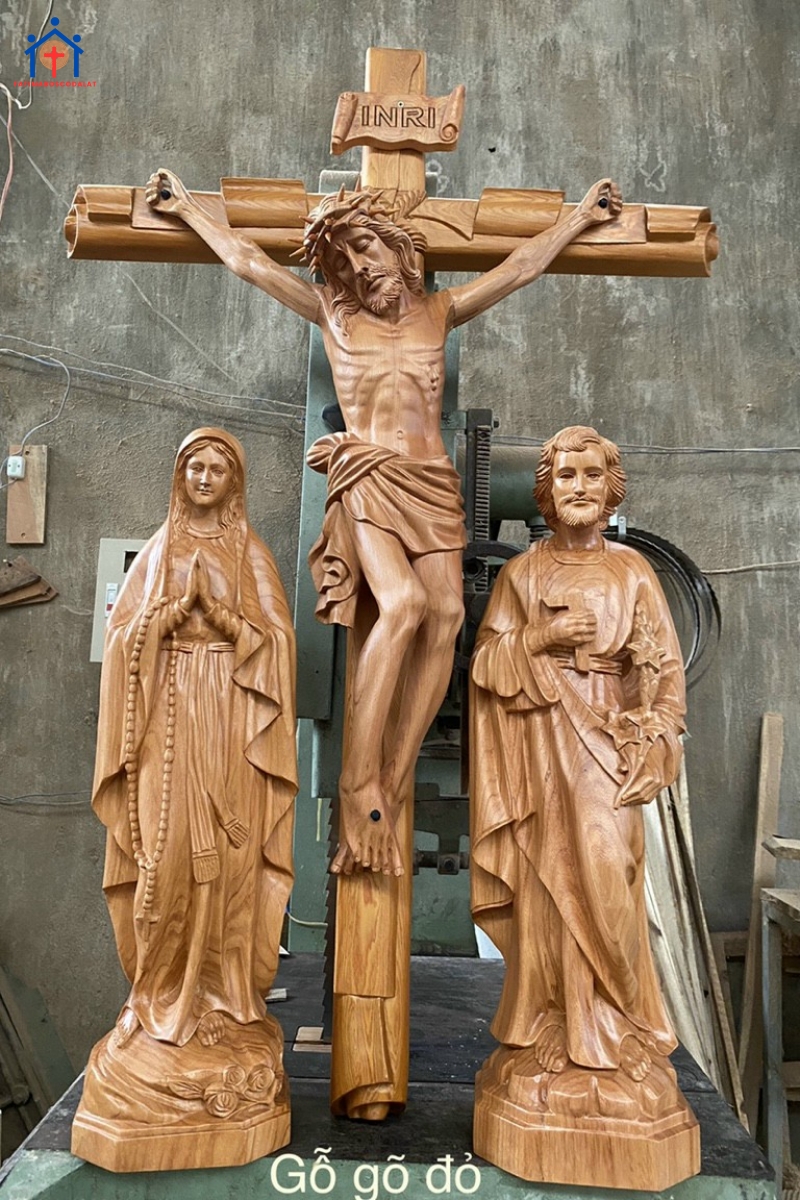 Bộ gia đình thánh gia gỗ gõ đỏ