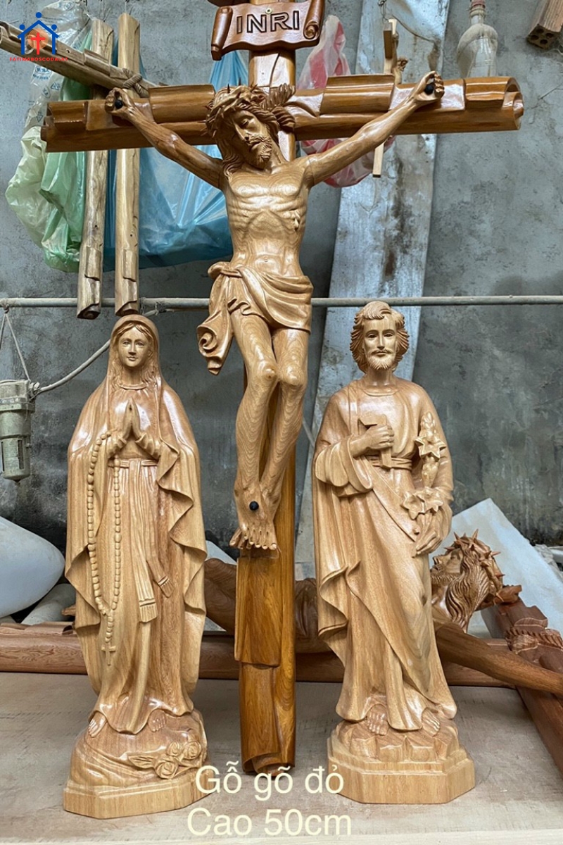 Bộ gia đình thánh gia gỗ gõ đỏ